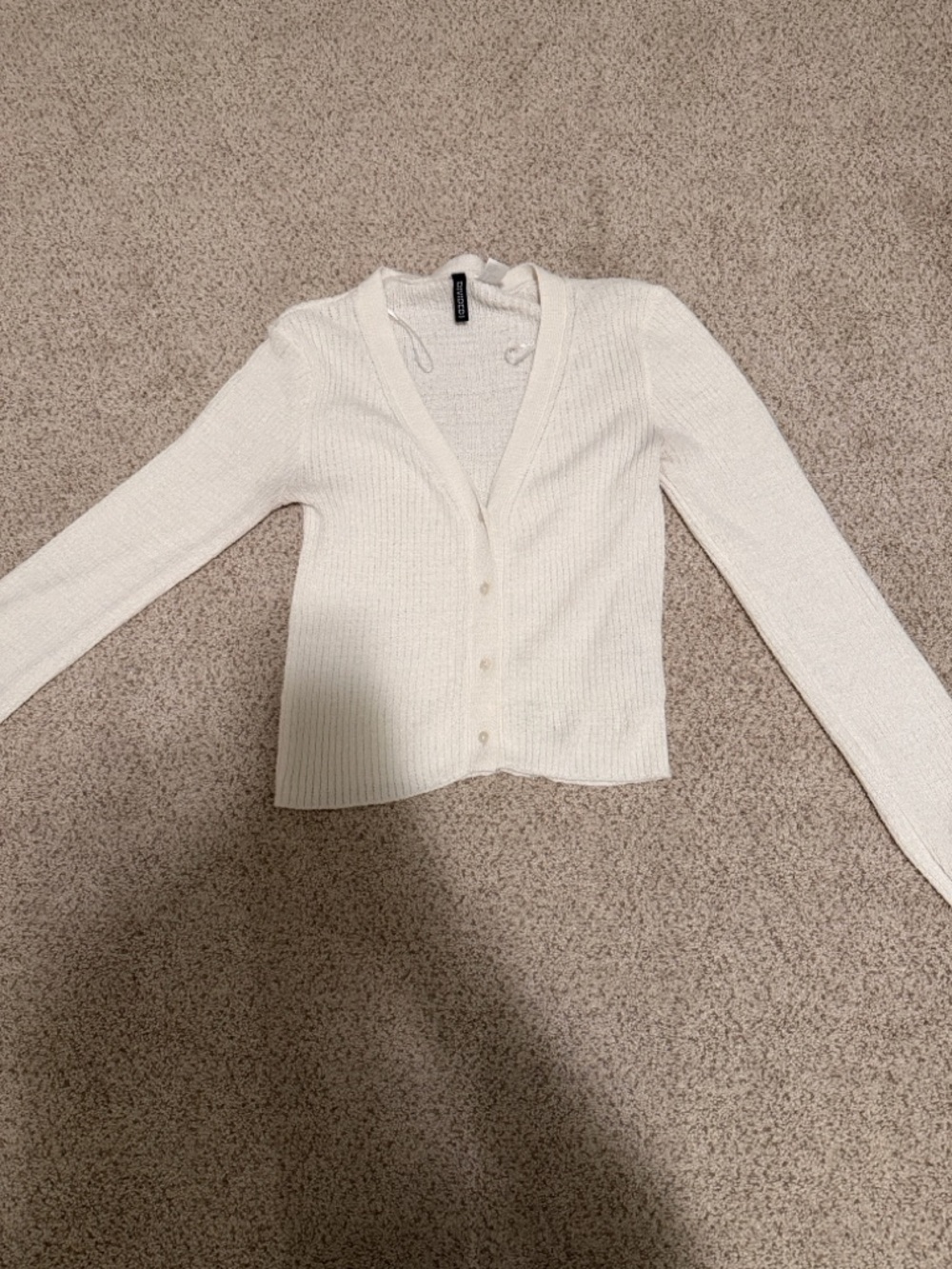 H&M Cream Ribbed V-Neck Button Cardigan